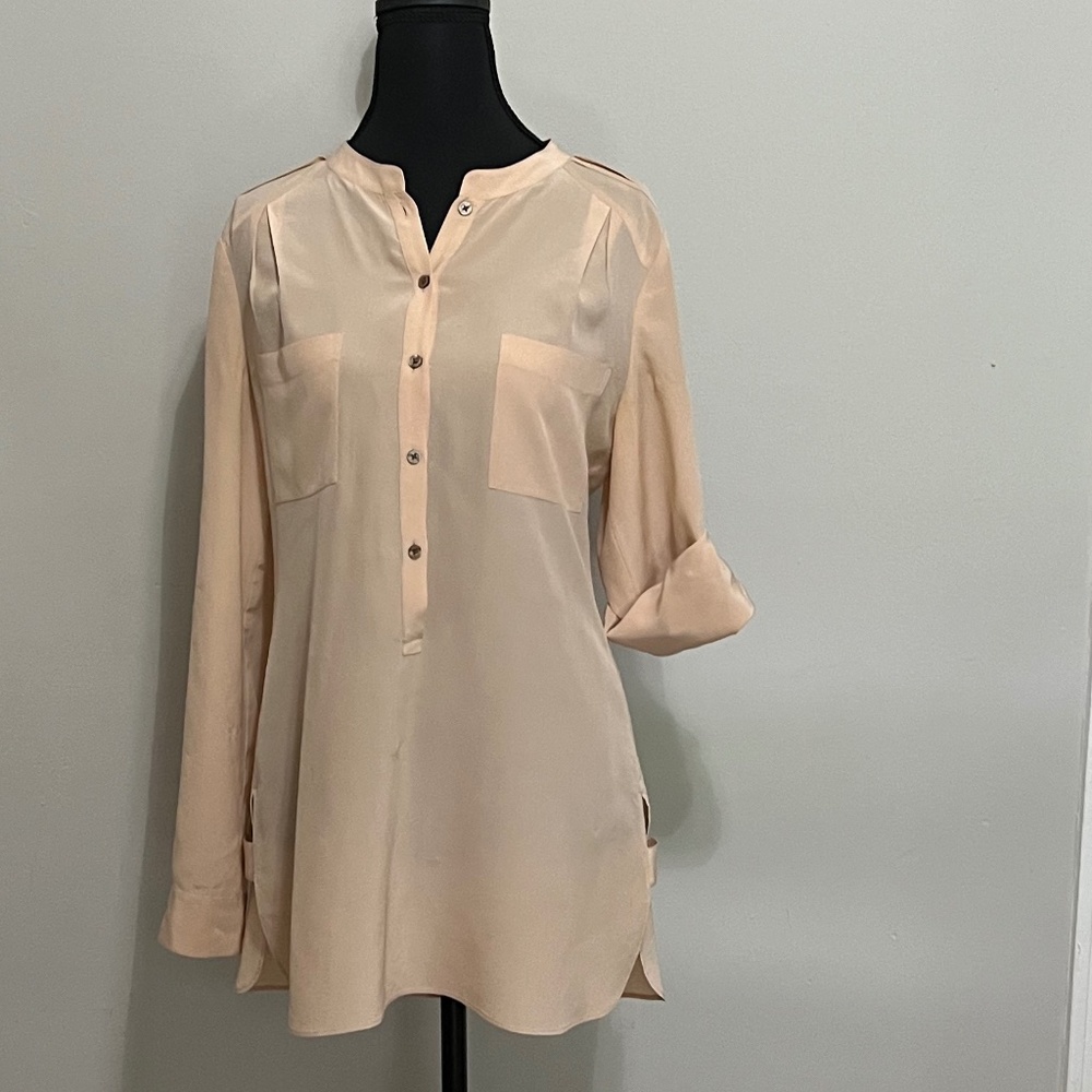 Ann Taylor 100% Silk Women's Tunic Top Long Sleeves Size 2 Peach